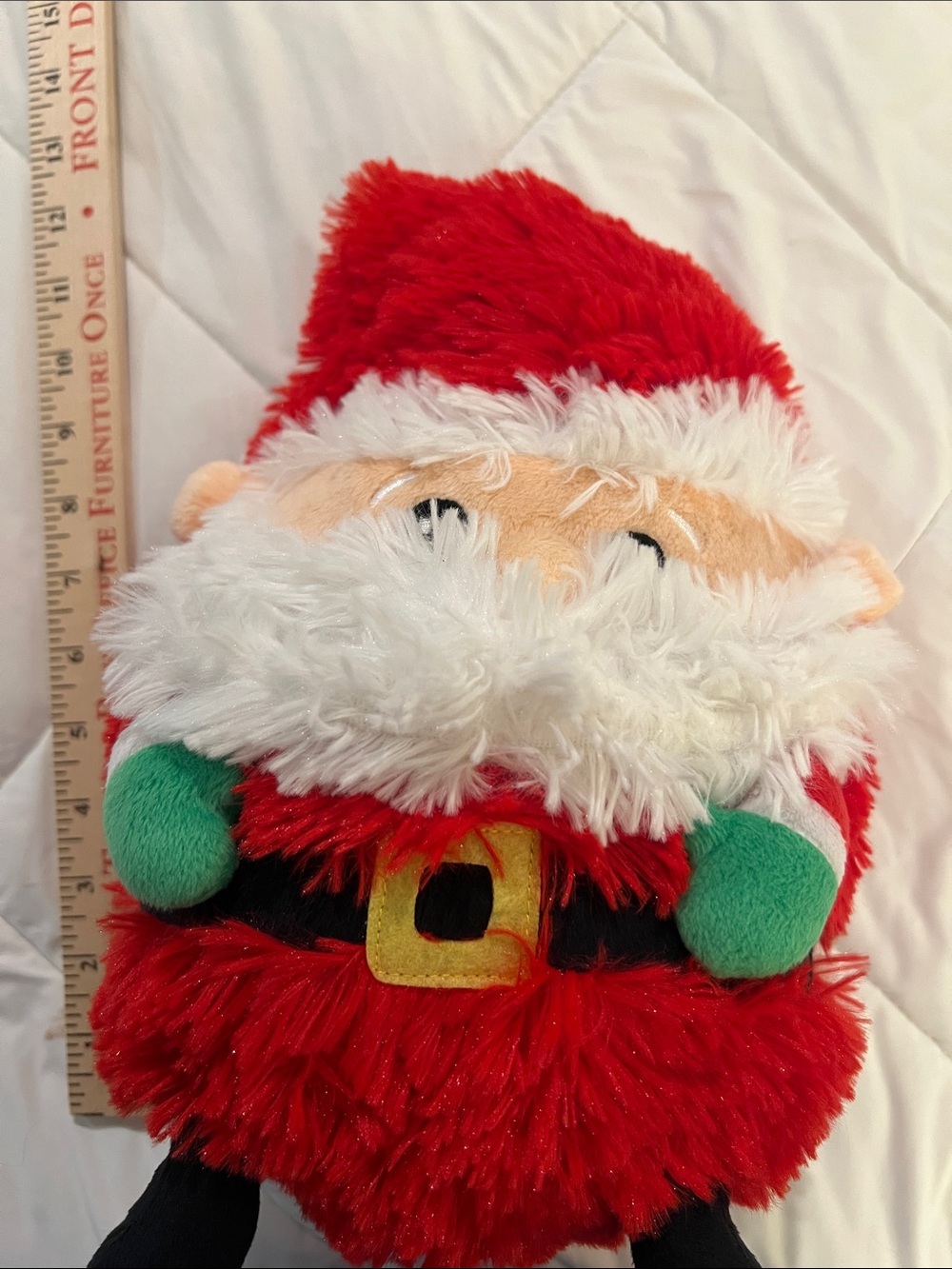 Red Plush Santa Stuffed Holiday Toy with Green Mittens